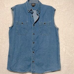 C.E. Schmidt Workwear sleeveless raw edge Denim button-down shirt, size large